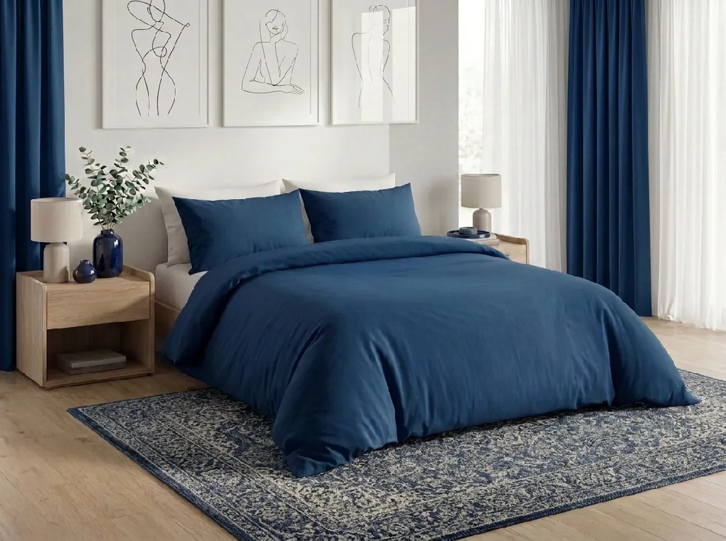 PrzytulneMieszkanie.pl PrzytulneMieszkanie.pl Bawełniana pościel CALMORA ciemnoniebieska Rozmiar pościeli: 2 szt 70 x 90 cm | 160 x 220 cm
