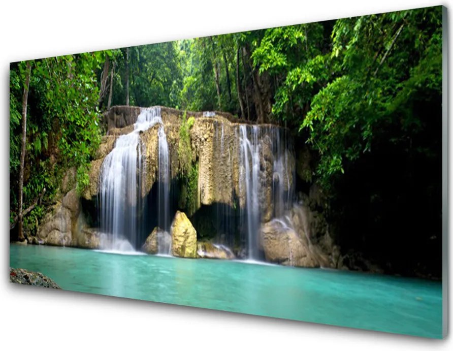 Szkło do Kuchni na Ścianę Wodospad W Cieniu Drzew