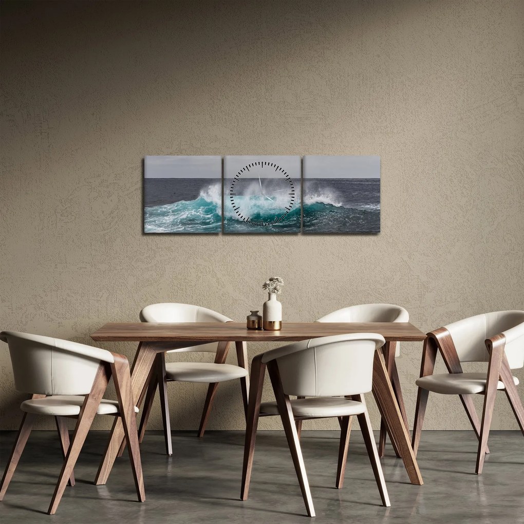 Obraz - Fale w oceanie (z zegarem) (90x30 cm)