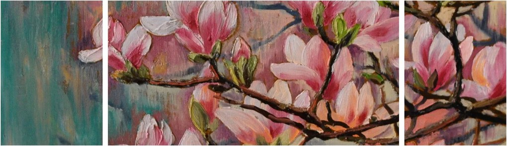 Obraz - Obraz olejny, Kwitnąca sakura (170x50 cm)
