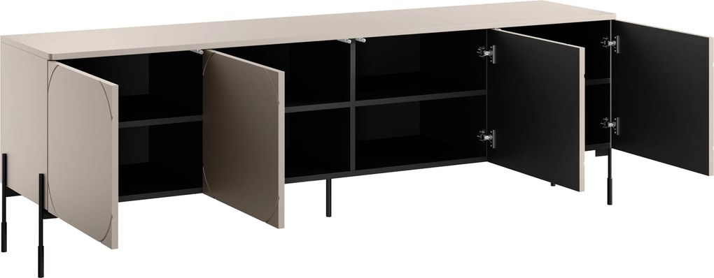 Szafka RTV Sonatia 200 cm czterodrzwiowa na metalowych nogach - kaszmir