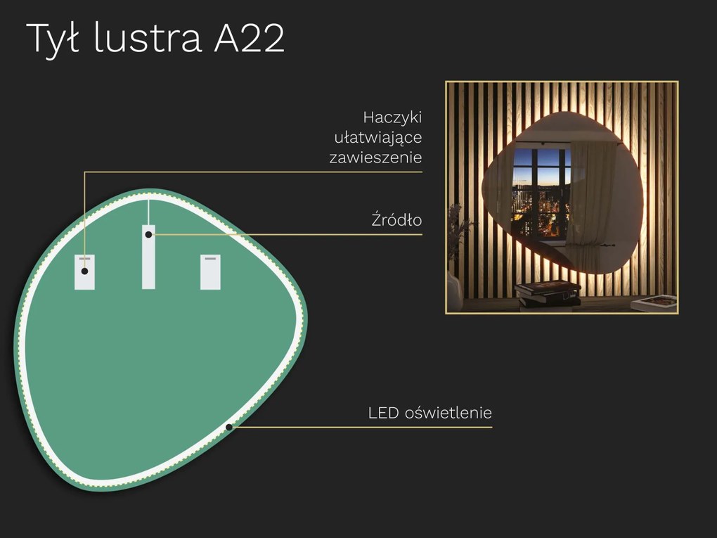 Organiczne lustro LED z oświetleniem A22