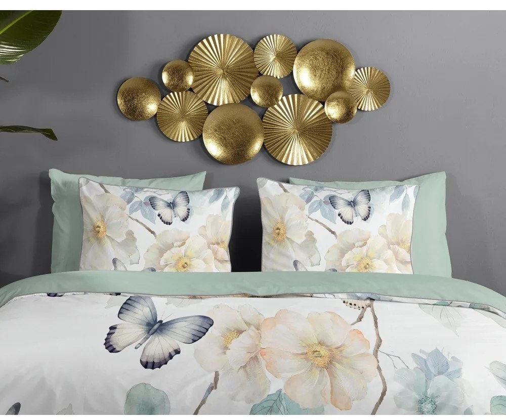 Biała/zielona pościel dwuosobowa z satyny bawełnianej 200x220 cm Adiwanya – Descanso