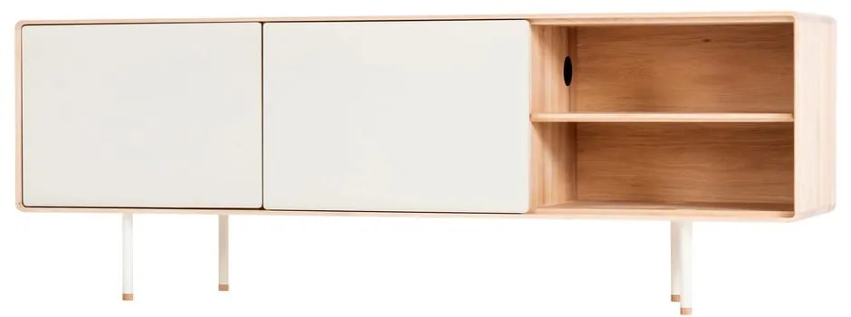 Biało-naturalna szafka pod TV z litego drewna dębowego 180x64 cm Fina – Gazzda