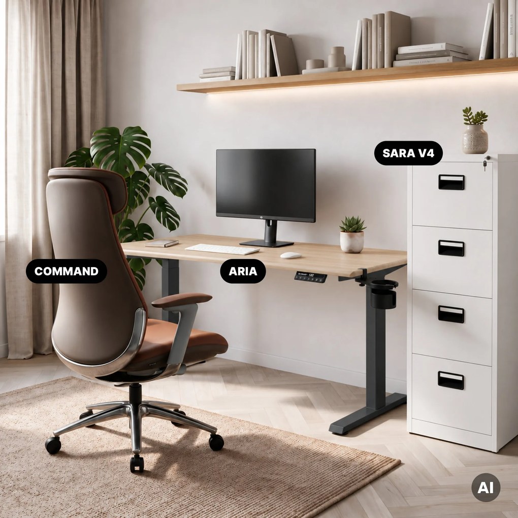 Biurko elektryczne z regulacją wysokości ergonomiczne antracytowe/dąb sonoma,1400x700 mm: ARIA