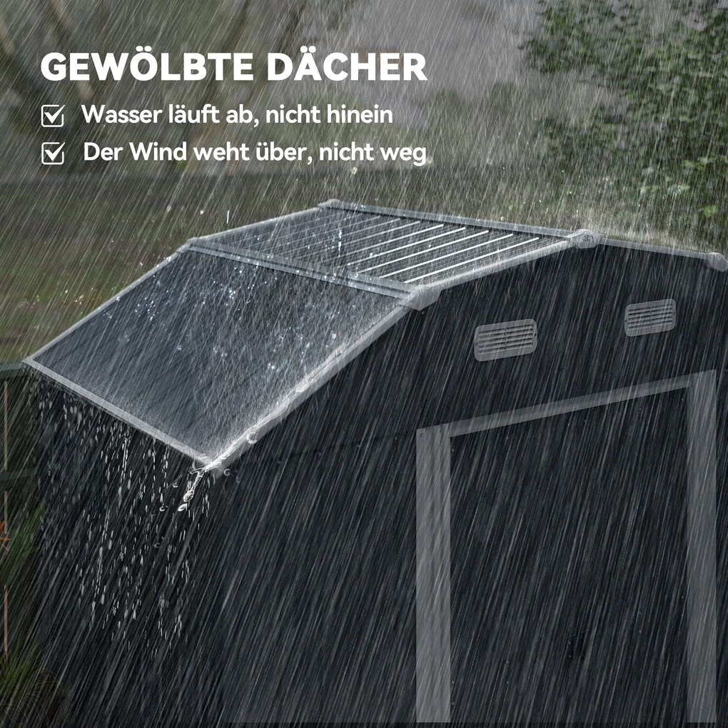 Outsunny Domek narzędziowy do ogrodu, odporny na warunki atmosferyczne, 2 okna, 2 drzwi, 238 x 132 x 198,5 cm, Ciemnoszary