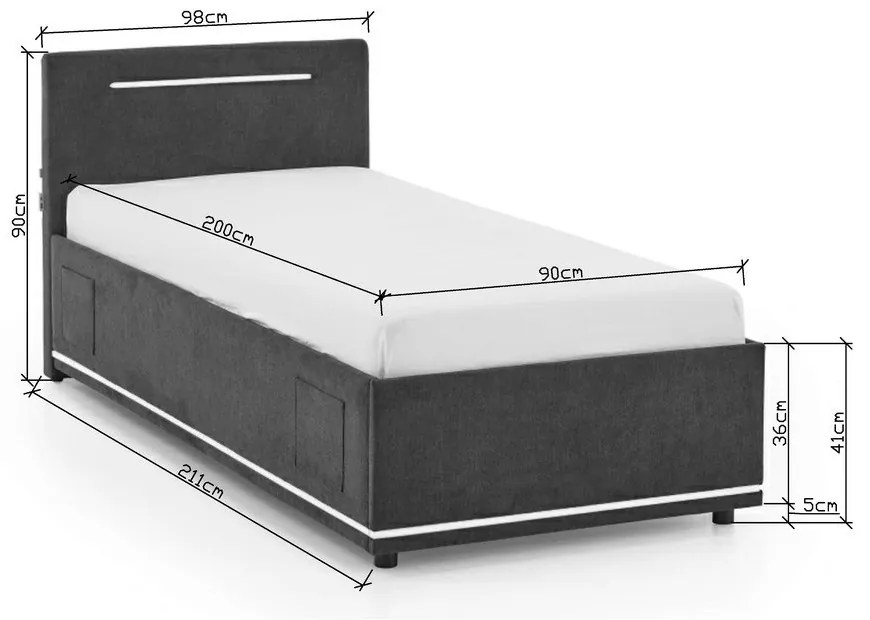 Ciemnoszare tapicerowane łóżko dziecięce bez stelaża 90x200 cm Circle – Meise Möbel