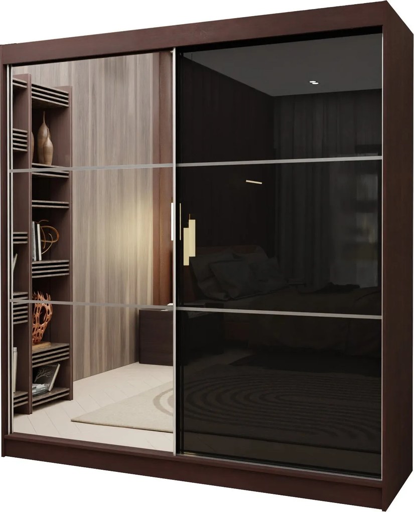 Szafa VITALE - Wenge / Front Czarny / Z lustrem / Bez szuflad / 200 cm