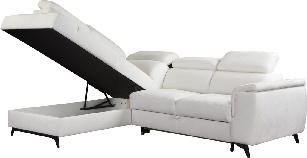 Masseno Narożnik VOLA z funkcją spania i pojemnikiem na pościel Narozniki L, Rozkładana sofa - Biały, BUBBLE 1