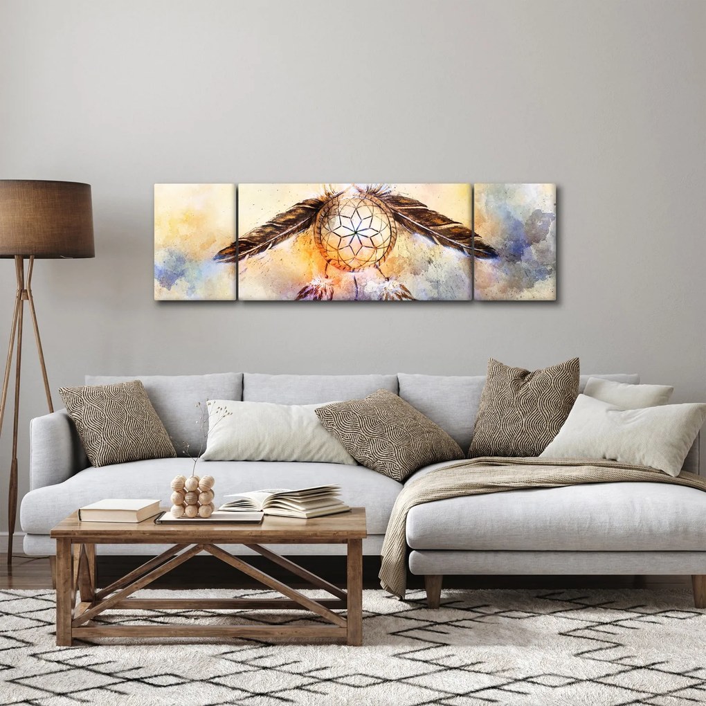 Obraz - Łapacz snów z piórami (170x50 cm)