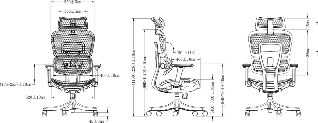 Fotel biurowy siatkowy Ergomix z zagłówkiem, zgodny z normą BHP