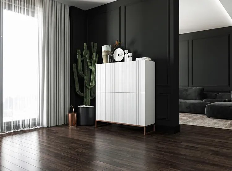 Biała komoda z lamelowym frontem B9-L68