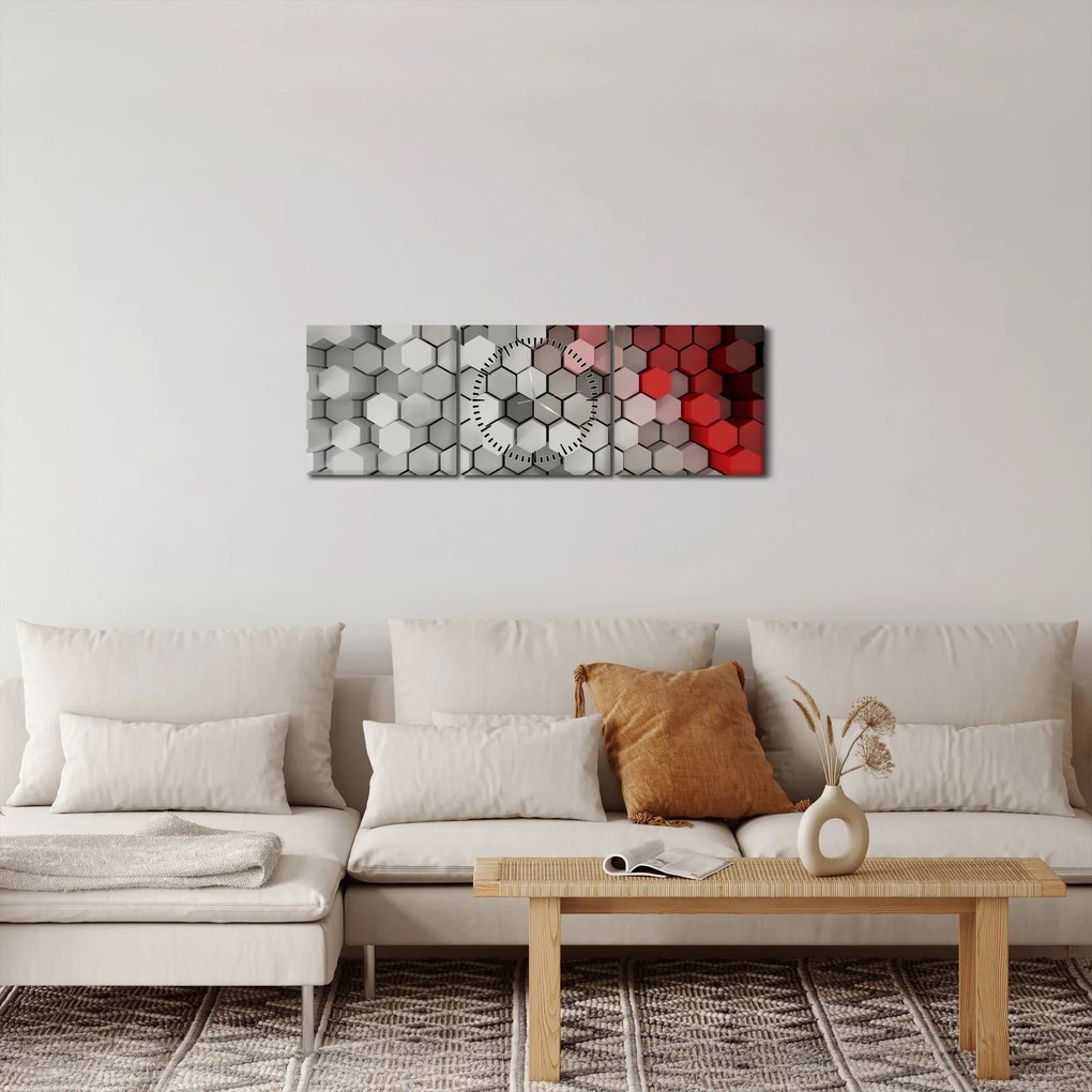 Obraz - sześciokąty 3D (z zegarem) (90x30 cm)