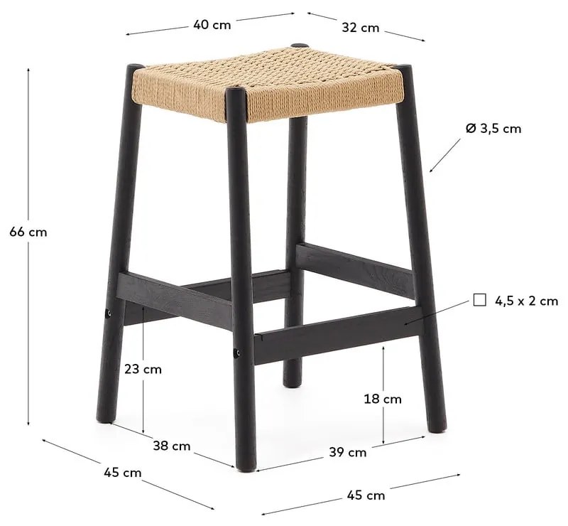 Czarno-naturalne hokery z litego drewna dębowego zestaw 2 szt. (wysokość siedziska 66 cm) Yalia – Kave Home