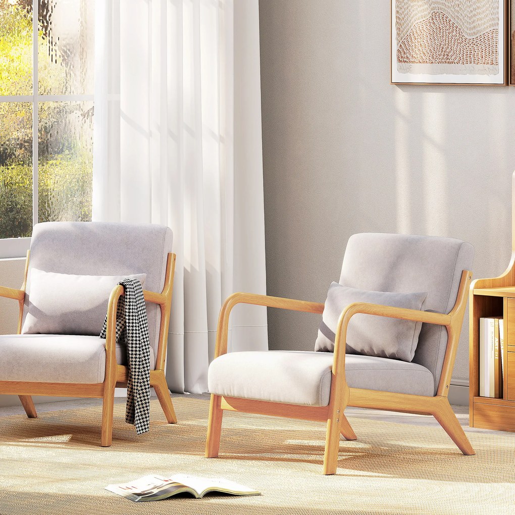 HOMCOM Elegancki Fotel Lounge z ramą drewnianą i tapicerką piankową, wygląd aksamitu, do salonu, sypialni, Szary