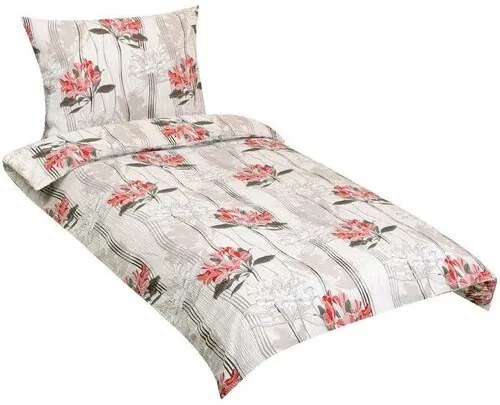 Bellatex Pościel bawełniana Kwiatek czerwony, beżowy, 140 x 220 cm, 70 x 90 cm, 140 x 220 cm, 70 x 90 cm