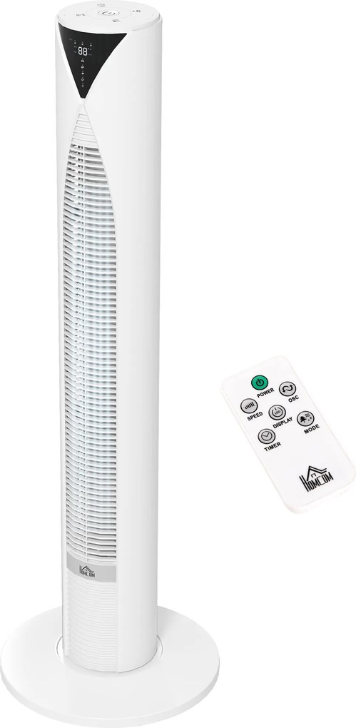 HOMCOM 70° oscylacyjny wentylator kolumnowy z pilotem 4 tryby, 3 prędkości, timer 31,5 x 31,5 x 96 cm biały | Aosom PL