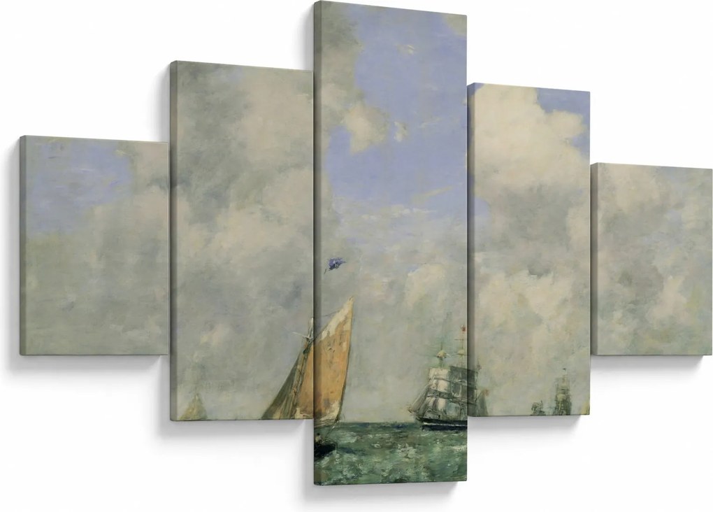 Obraz - Eugène Boudin, Ships and Sailing Boats Leaving Le Havre, reprodukcje (125x70 cm)