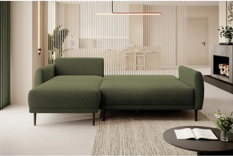 Narożnik BONO z funkcją spania Drewniane nóżki Eleganckie podłokietniki Głębokie siedzisko Lewa strona Barrel 38