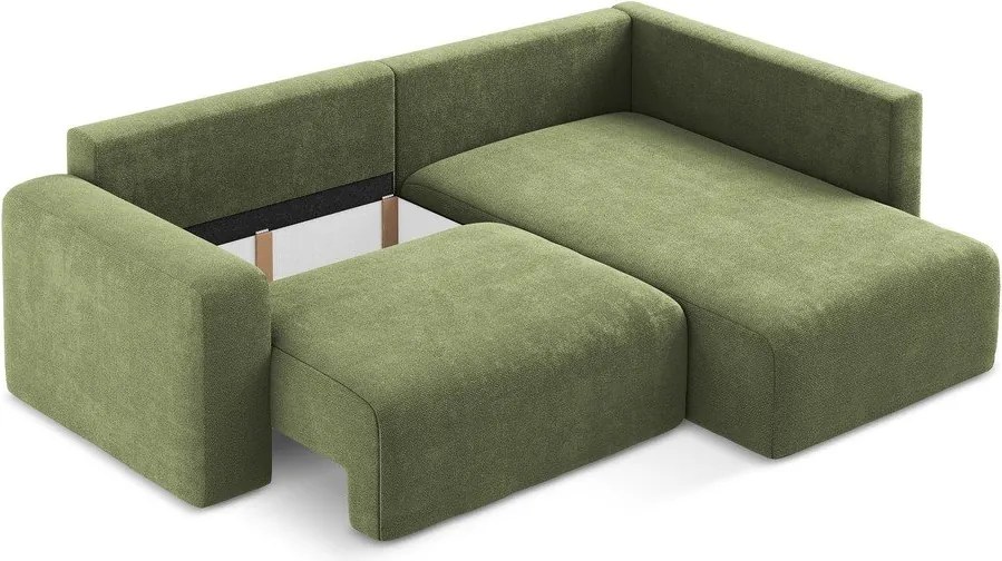 Zielony rozkładany/ze schowkiem narożnik z tkaniny szenilowej (prawostronny/w kształcie litery L) Kona – Makamii