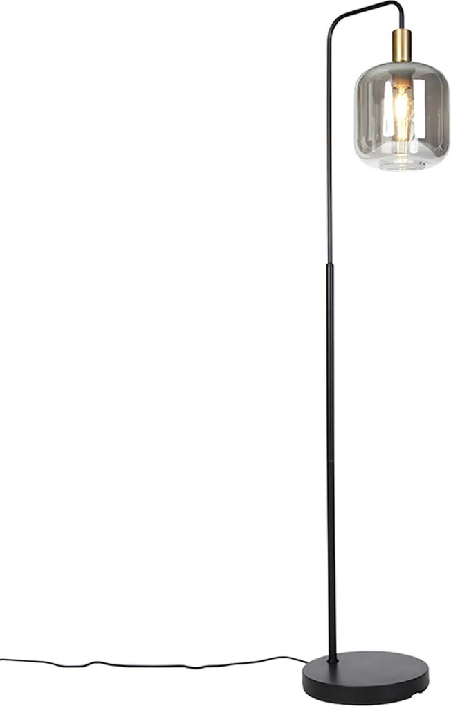 Designerska lampa podłogowa czarna ze złotem i dymionym szkłem - Zuzanna