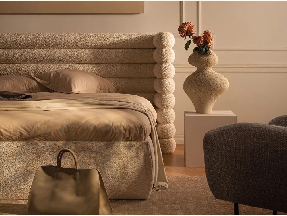 Ciemnoszare tapicerowane łóżko dwuosobowe ze schowkiem ze stelażem 160x200 cm Mount – Micadoni