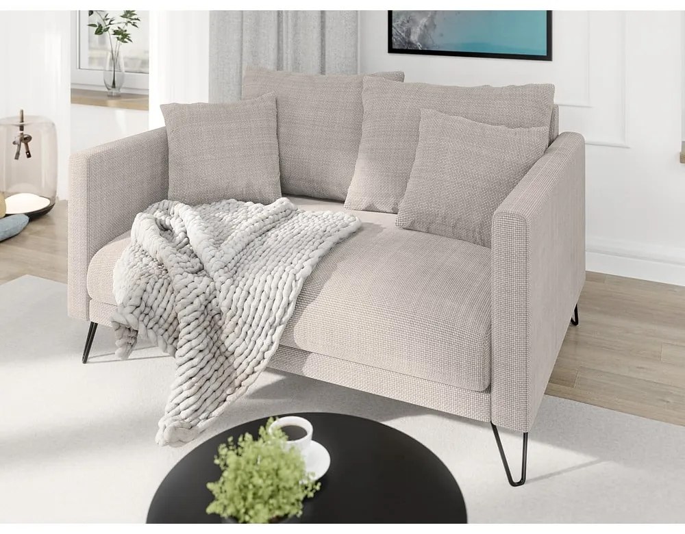 Jasnobrązowa sofa z tkaniny szenilowej 140 cm Freya – Ropez