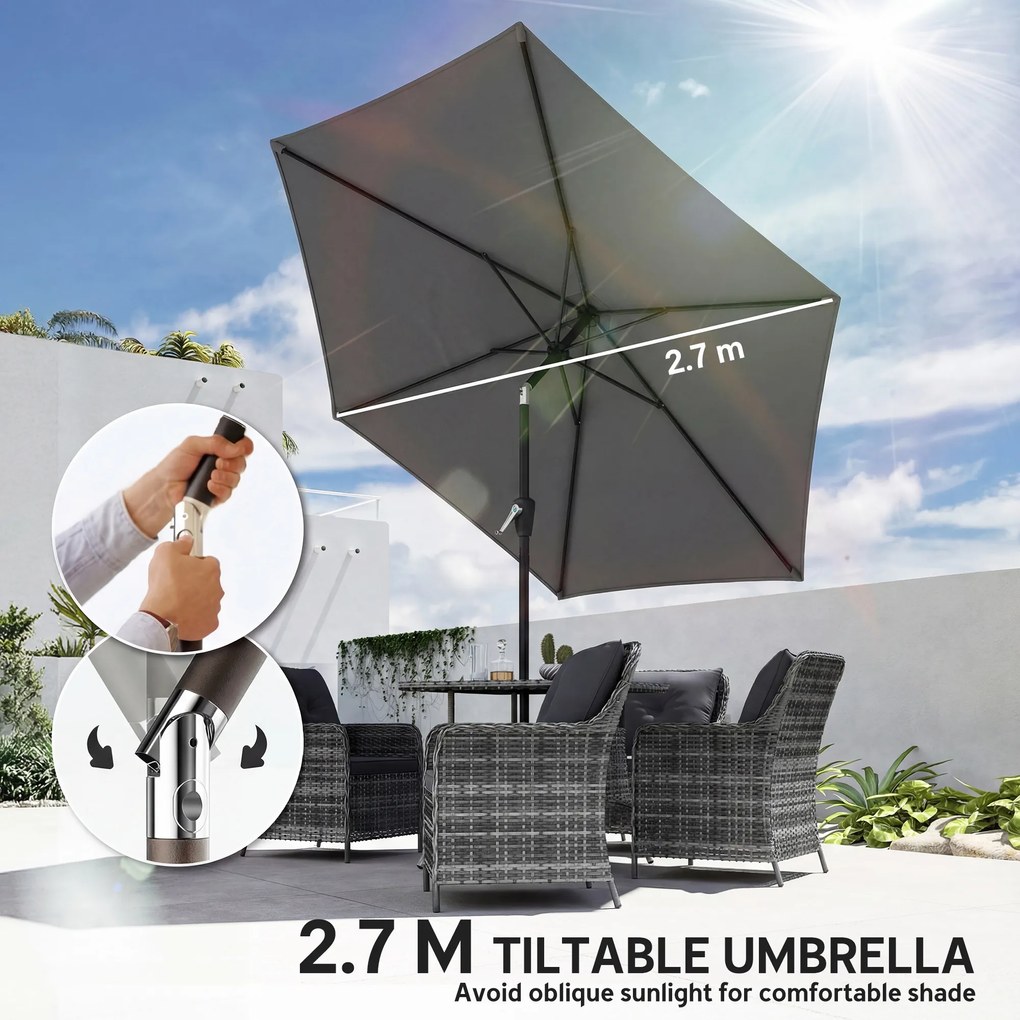Outsunny Parasol Ø270 cm Regulowany Balkonowy z Korbką UV 50+ Ogrodowy Ciemnoszary | Aosom PL