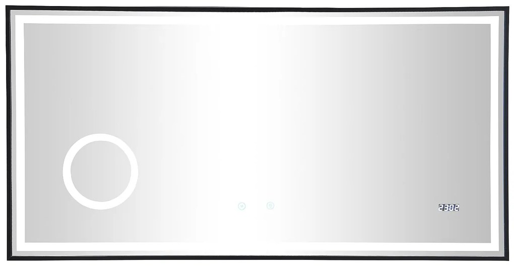 Podświetlane prostokątne lustro łazienkowe z zegarem cyfrowym - 120x50 cm AITANA