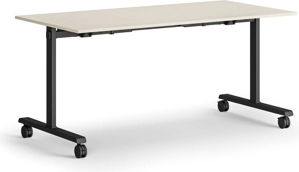 Mobilny stół MATCH, 160x80 cm, czarna podstawa, brzoza