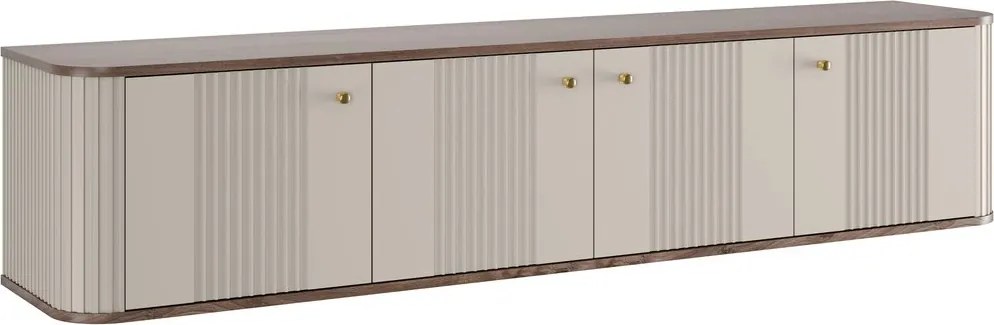 Szafka RTV wisząca Vesper 4D 187 cm - kaszmir / orzech / złote uchwyty