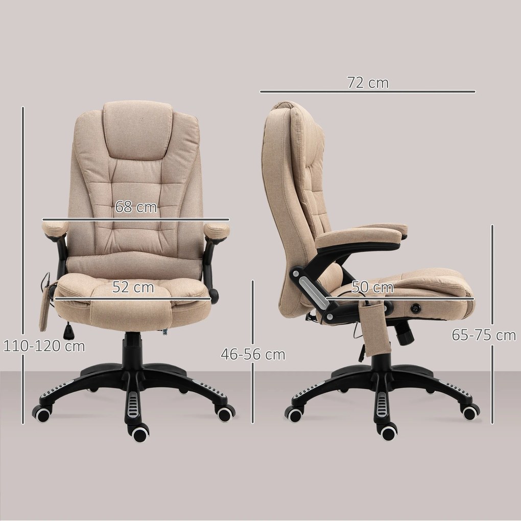 Vinsetto Ergonomiczny fotel biurowy z funkcją masażu i ogrzewania, regulowany, 67 x 74 x 107–116 cm, Brązowy