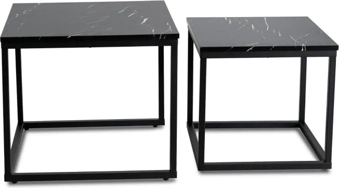 Zestaw Stolików Kawowych JUNO Czarny Marmur/Czarny do Salonu Glamour Nowoczesny