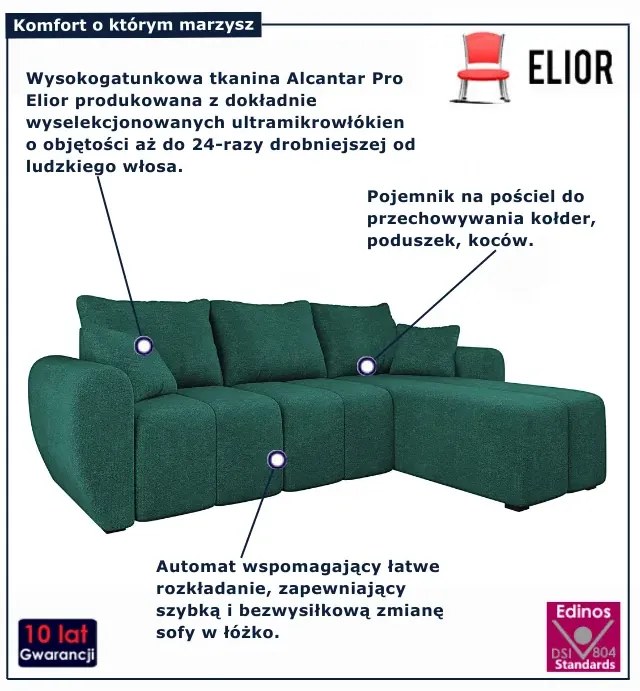 Zielony tapicerowany narożnik rozkładany B2-R96