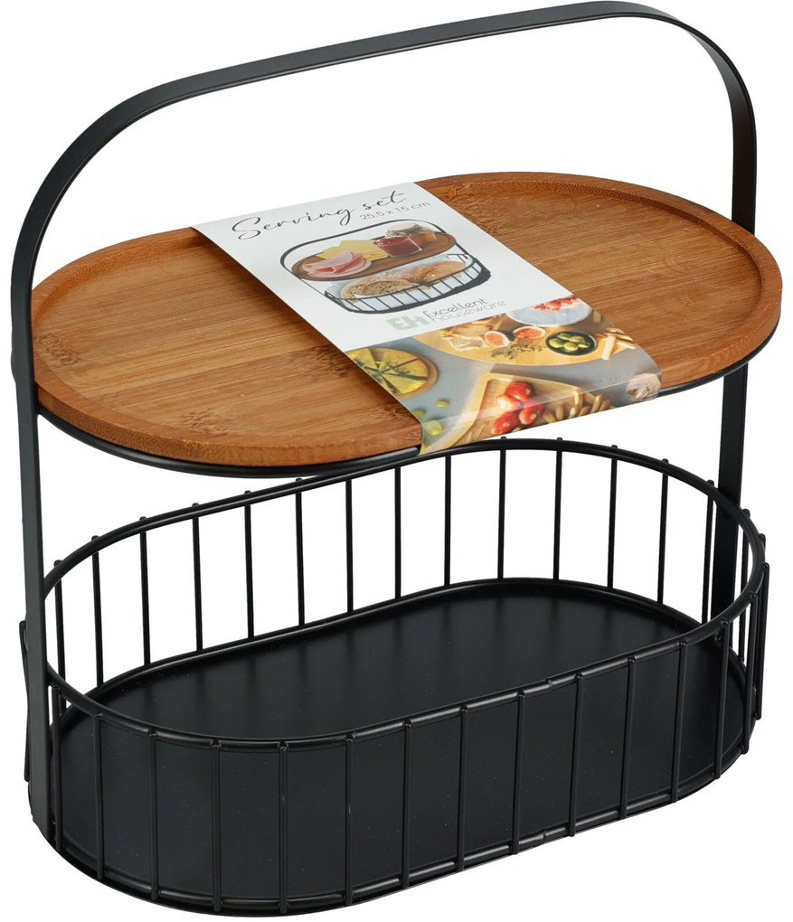 Patera do serwowania przekąsek ALBA, metalowy koszyk z uchwytem, 24 x 15 x 25 cm