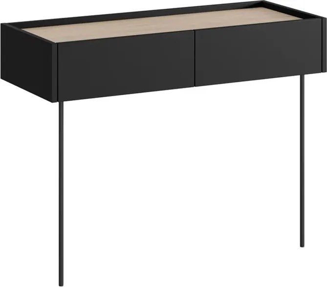 Toaletka Desin 100 cm z szufladami i metalowymi nogami - czarny mat / dąb nagano
