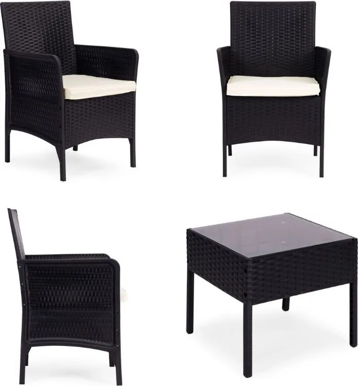 Zestaw mebli ogrodowych Livora 0213 - 2 krzesła i stolik kawowy, kolor czarny