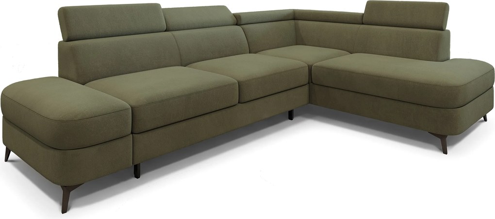 Masseno Narożnik AVISE z funkcją spania i pojemnikiem na pościel Narozniki L, Rozkładana sofa - Zielony, MATT VELVET 38