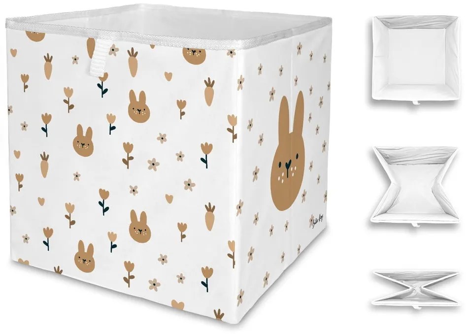 Biały tekstylny dziecięcy pojemnik na zabawki 32x32x32 cm Sweet Bunnies – Butter Kings