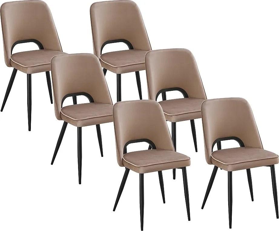 Zestaw 6 krzeseł z weluru i czarnego metalu – Taupe – LUNA