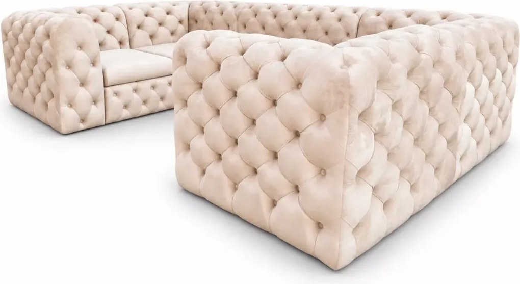 Narożnik Chesterfield Moet U z funkcją spania duży pikowany do salonu