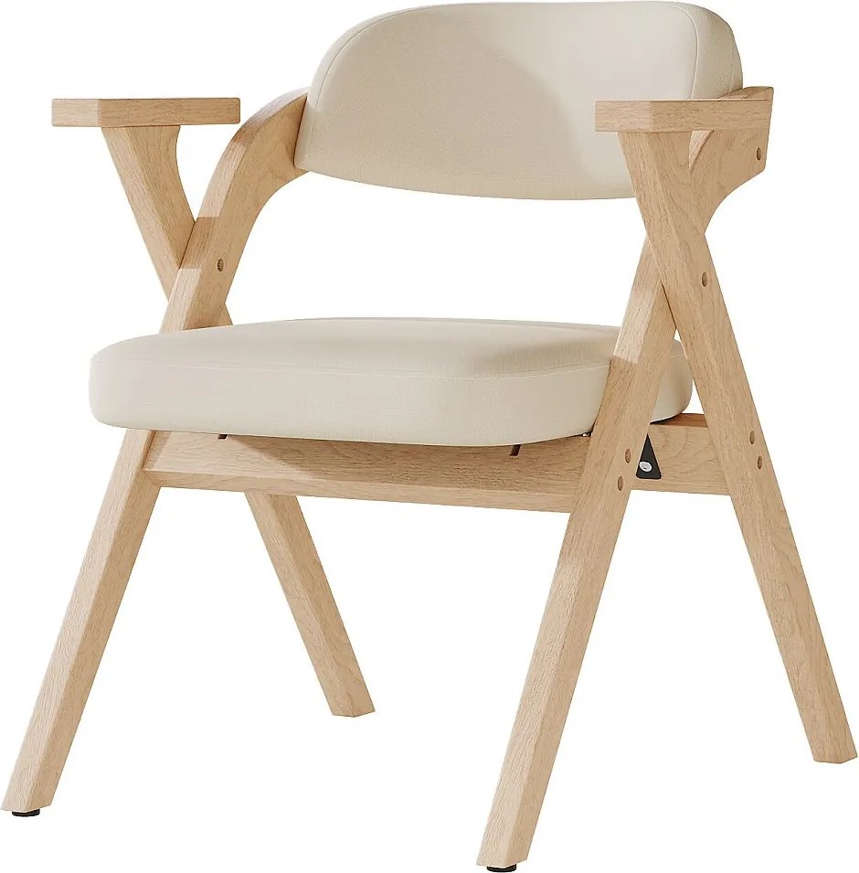 Zestaw 4 krzeseł do jadalni - Składane - krzesła lniane - Konstrukcja z litego drewna - Beżowy