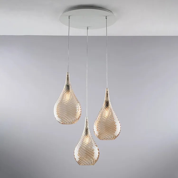 Zawieszenie Pluvia Iron z bursztynowym szkłem pyreksowym 3 lampy 141 Ø50 BL264-S3-AM