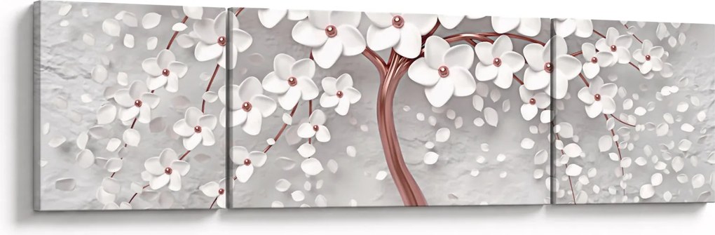 Obraz - Obraz białego drzewa z kwiatami, rosegold (170x50 cm)