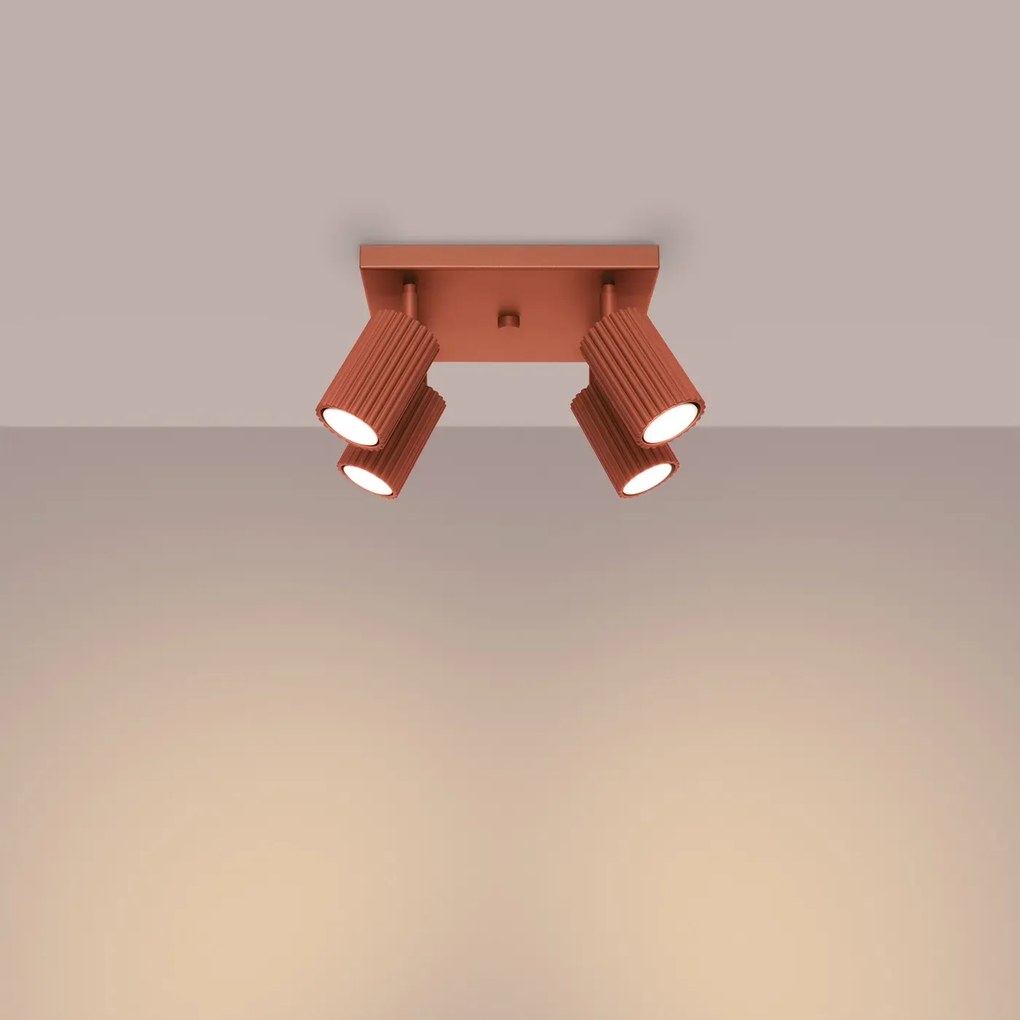 Plafon czteropunktowy KARBON 4 ochra czerwona kwadratowy SOLLUX LIGHTING