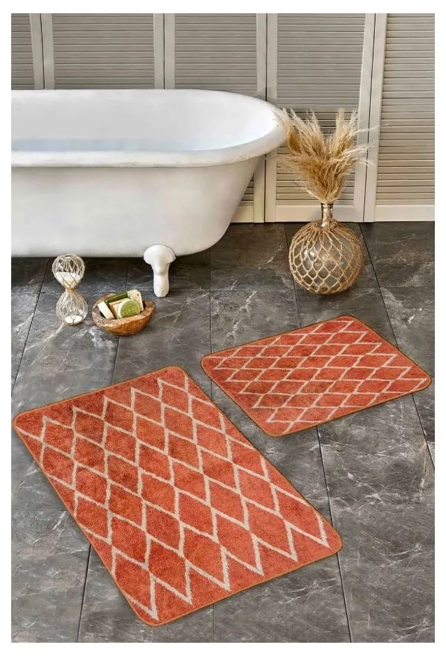 Aksamitne dywaniki łazienkowe w kolorze terakoty zestaw 2 szt. 60x100 cm – Mila Home
