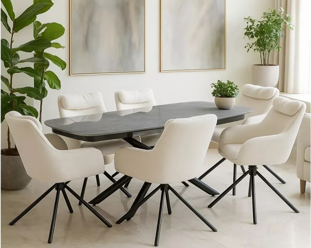 Rozkładany stół 139x90 z ceramicznym blatem imitacja kamienia i nowoczesną podstawą