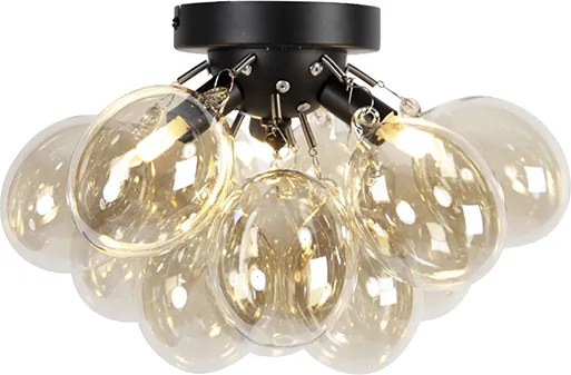 Inteligentna Lampa Sufitowa Czarna z Bursztynowym Szkłem 3-Światła z 3 Żarówkami Wifi G9 - Uvas