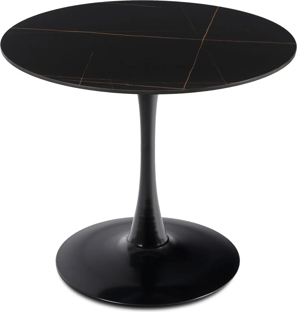 Stół Okrągły SANDER 89 cm Ceramiczny Czarny do Salonu Nowoczesny Glamour