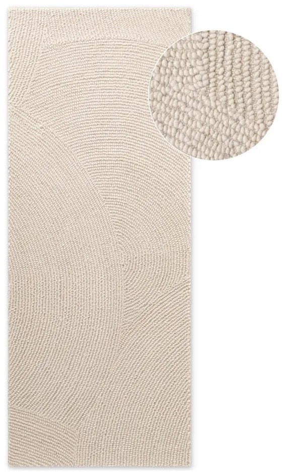 Wełniany chodnik tkany ręcznie w jasnym naturalnym kolorze 80x200 cm Eleni Natural White – Hanse Home